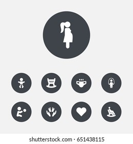 Set Of 9 Relatives Icons Set.Collection Of Heart, Kid, Nappy And Other Elements.