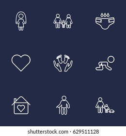 Set Of 9 Relatives Outline Icons Set.Collection Of Care, Playing, Grandfather Elements.