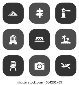 Set Of 9 Relax Icons Set.Collection Of Arrows, Seamark, Tram And Other Elements.
