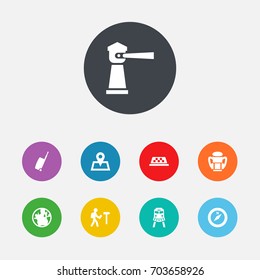 Set Of 9 Relax Icons Set.Collection Of Direction, Tram, Cab And Other Elements.