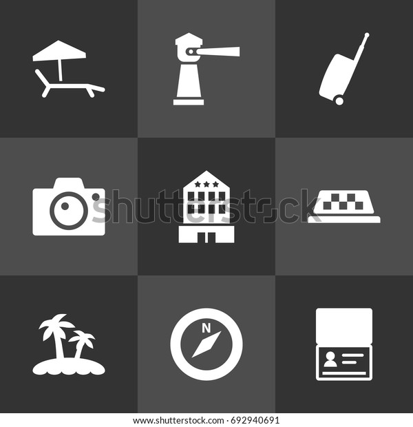 Set Of 9 Relax Icons Set.Collection Of\
Baggage, Chaise Longue, Cab And Other\
Elements.