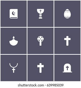 set of 9 religion elements such as Quran, diwali, cross, grave and other icons