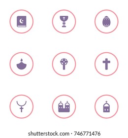 set of 9 religion elements such as Quran, diwali, cross, easter egg and other icons