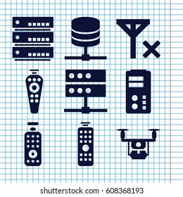 Set of 9 remote filled icons such as remote control, no signal, medical drone