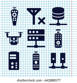 Set of 9 remote filled icons such as remote control, no signal, medical drone