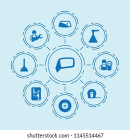 Set of 9 repair filled icons such as tire, window repair, robot transmission, plunger, car mechanics, car electrician, car mirror