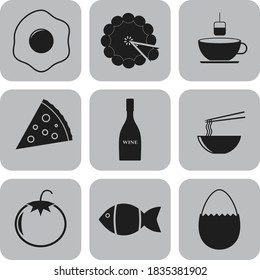 Set of 9 restaurant flat icons. Fancy background. Vector illustration. 