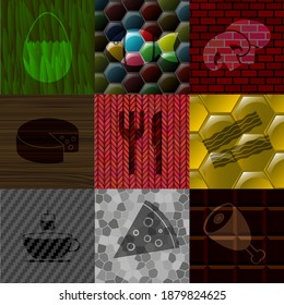Conjunto de 9 iconos planos del restaurante. Lujoso entorno. Ilustración vectorial. 