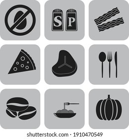 Set von 9 Restaurant-Flach-Symbole. Exquisites Hintergrund. Künstlerische Illustration. 