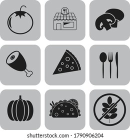 Set of 9 restaurant icons. Exquisite background. Intense illustration. 