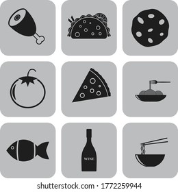 Set of 9 restaurant icons. Fancy background. Artistic illustration. 