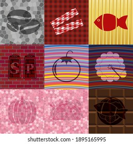 Set of 9 restaurant icons. Handsome background. Intense illustration. 