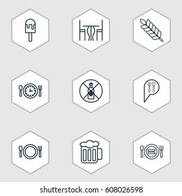 Set Of 9 Restaurant Icons. Includes No Drinking, Fresh Dining, Cutlery And Other Symbols. Beautiful Design Elements.