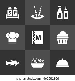 Set Of 9 Restaurant Icons Set.Collection Of Sweet, Tuna, Chef And Other Elements.
