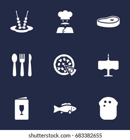 Set Of 9 Restaurant Icons Set.Collection Of Silverware, Pepperoni, Baguette And Other Elements.