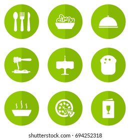 Set Of 9 Restaurant Icons Set.Collection Of Broth, Dinner Desk, Tray And Other Elements.