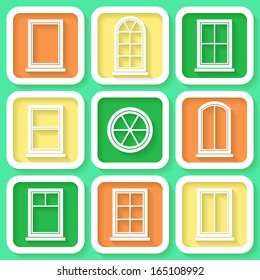 Set of 9 retro icons of different types of windows. Eps10