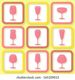 Set of 9 retro icons with different wine glasses. Eps10