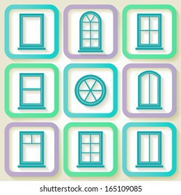 Set of 9 retro icons of different types of windows. Eps10