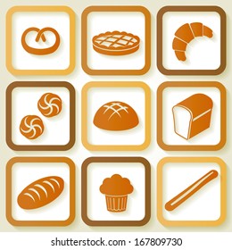 Set of 9 retro icons of fresh bread and pastry. Eps10