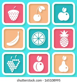 Set of 9 retro icons with fruits. Eps10