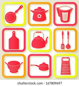 Set of 9 retro icons of kitchen utensils. Eps10