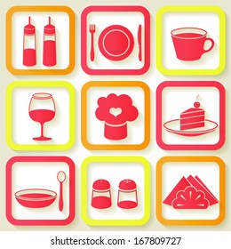 Set of 9 retro icons of kitchen utensils. Eps10
