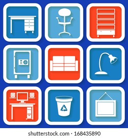 Set of 9 retro icons with office furniture. Eps10