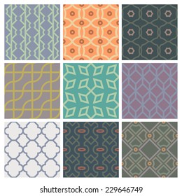 Set of 9 retro and modern style seamless patterns set 1,Vector abstract background