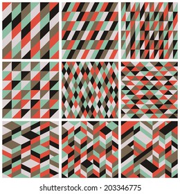 Set of 9 retro vector seamless patterns. Geometric vector seamless pattern. Seamless vector texture. Seamless vector background. Hipster vector background. Textile design. Abstract seamless vector