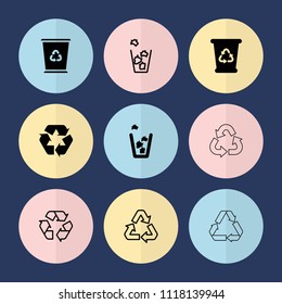 Set of 9 reuse filled and outline icons such as recycle bin, trash bin