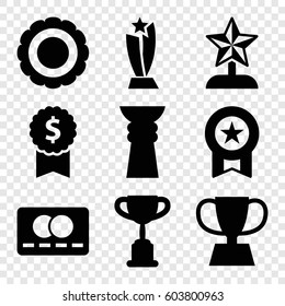 Set of 9 reward filled icons such as credit card, trophy, award, star trophy, medal