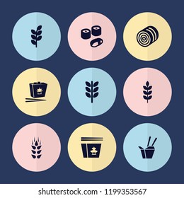 Set of 9 rice filled icons such as wheat, hay, chinese fast food