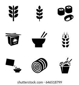set of 9 rice filled icons such as wheat, hay, chinese fast food, asian food, cereal