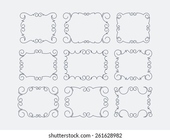 Set of 9 rich decorated calligraphic outlined stroke frames.