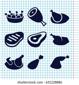 Set of 9 roast filled icons such as beef, chicken, chicken leg