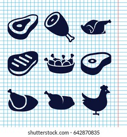 Set of 9 roast filled icons such as chicken, beef