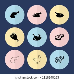 Set of 9 roast filled and outline icons such as beef, chicken