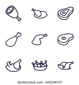 Set of 9 roast outline icons such as beef, chicken, chicken leg