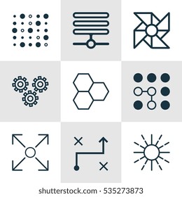 Set Of 9 Robotics Icons. Includes Computing Problems, Solution, Lightness Mode And Other Symbols. Beautiful Design Elements.