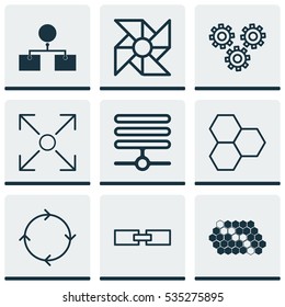 Set Of 9 Robotics Icons. Includes Analysis Diagram, Information Components, Branching Program And Other Symbols. Beautiful Design Elements.