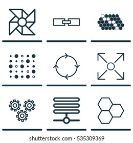 Set Of 9 Robotics Icons. Includes Recurring Program, Laptop Ventilator, Related Information And Other Symbols. Beautiful Design Elements.