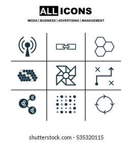 Set Of 9 Robotics Icons. Includes Laptop Ventilator, Algorithm Illustration, Hive Pattern And Other Symbols. Beautiful Design Elements.