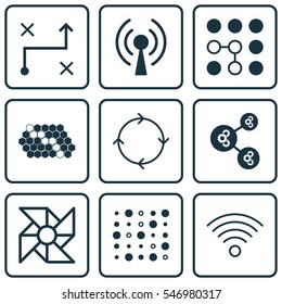 Set Of 9 Robotics Icons. Includes Laptop Ventilator, Variable Architecture, Algorithm Illustration And Other Symbols. Beautiful Design Elements.