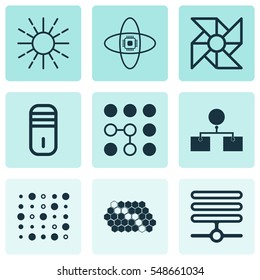 Set Of 9 Robotics Icons. Includes Mainframe, Lightness Mode, Laptop Ventilator And Other Symbols. Beautiful Design Elements.