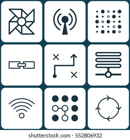 Set Of 9 Robotics Icons. Includes Wireless Communications, Related Information, Solution And Other Symbols. Beautiful Design Elements.