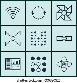 Set Of 9 Robotics Icons. Includes Recurring Program, Wireless Communications, Atomic Cpu And Other Symbols. Beautiful Design Elements.