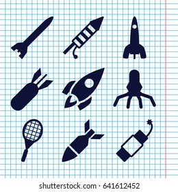 Set of 9 rocket filled icons such as fireworks, firework