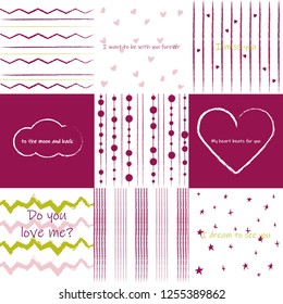 set of 9 romantic cards with textures and cards in Scandinavian style