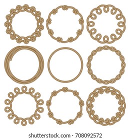 Set of 9 rope vector frames with knots and loops